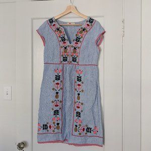 Boden Linen Embroidered Dress (Size 6)